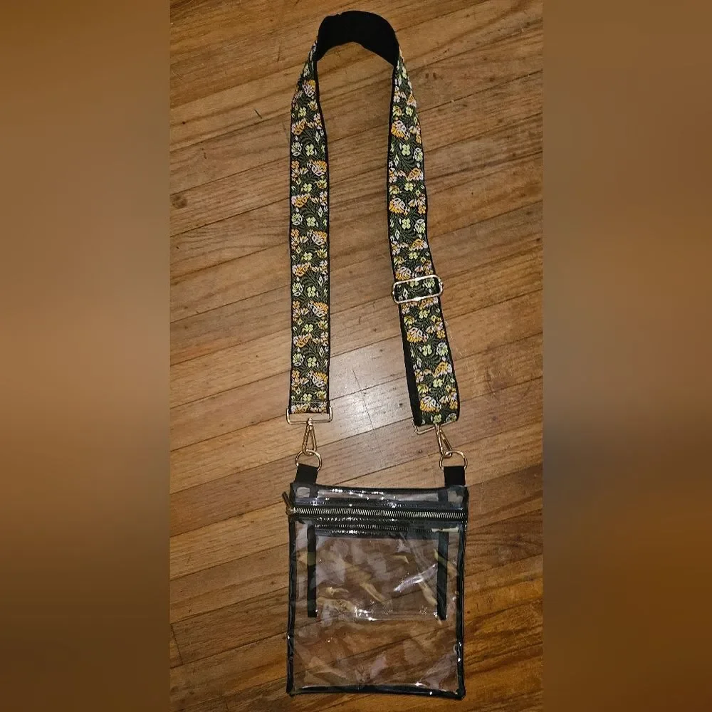 Amazon Clear Plastic Crossbody Floral Embroidered Strap Stadium Purse Concert